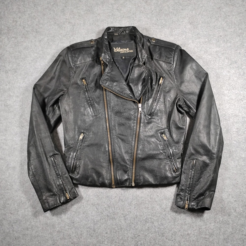 Wilsons Leather Vintage Motorcycle Moto Jacket Women's 12 Black Retro Biker Chic